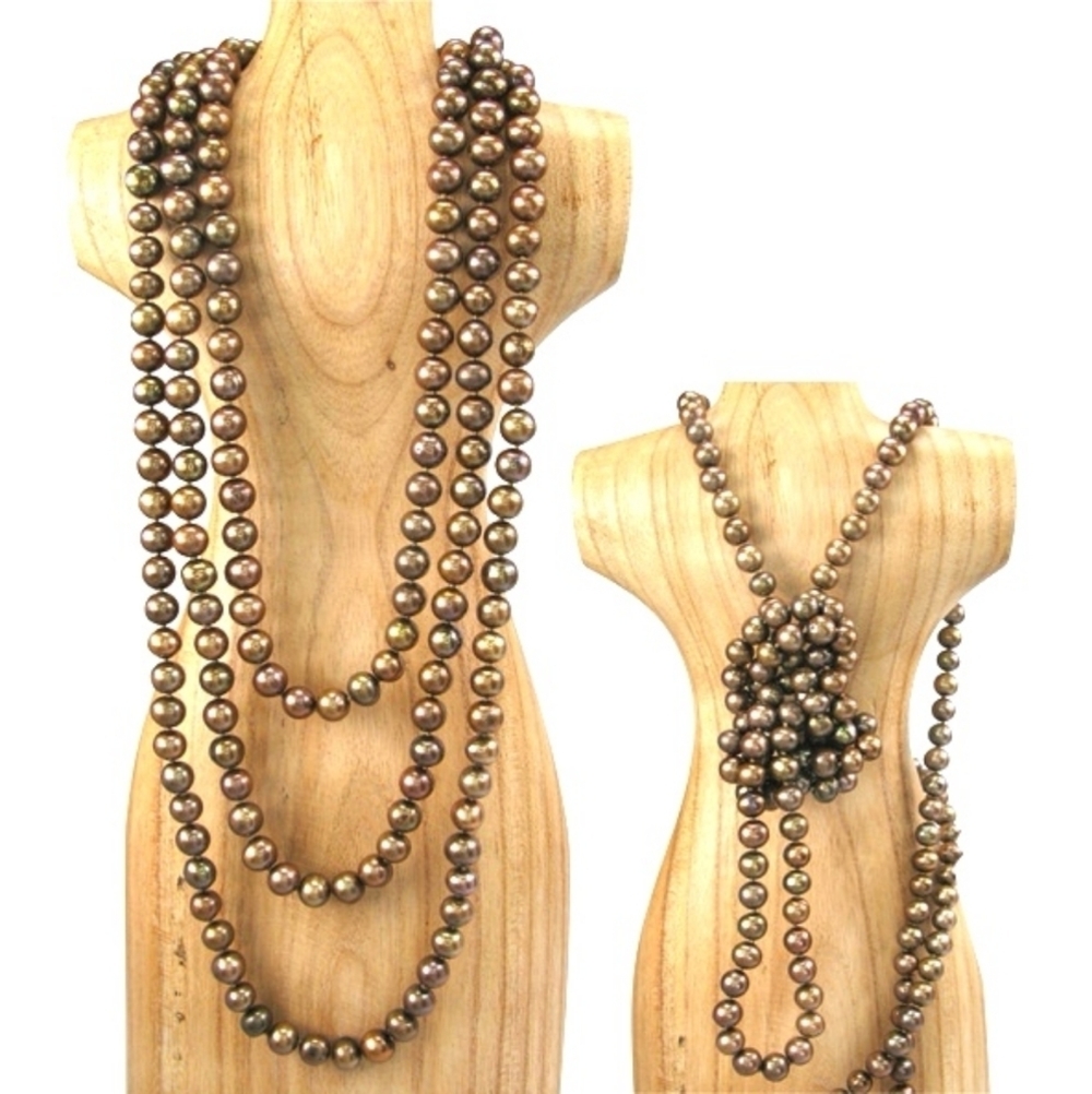 64" brown freshwater pearl rope necklace NEW